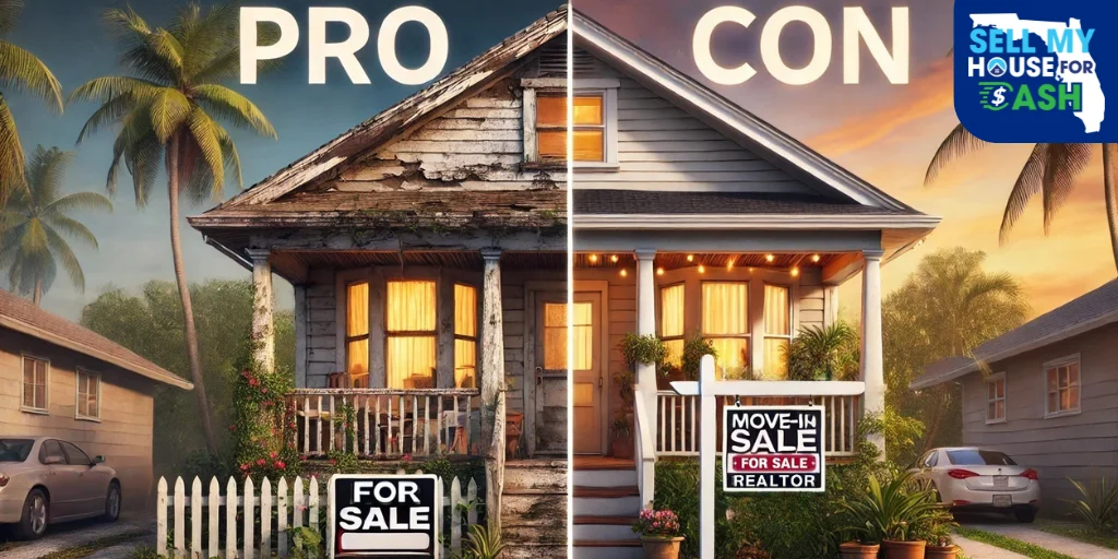 Should You Take a Cash Offer? Pros and Cons Explained Split image of two Florida houses comparing pros and cons of accepting a cash offer